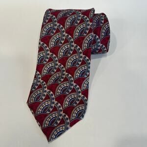 Metropolitan Museum of Art 100% Silk Neck Tie Red w Blue Abstract Print JP